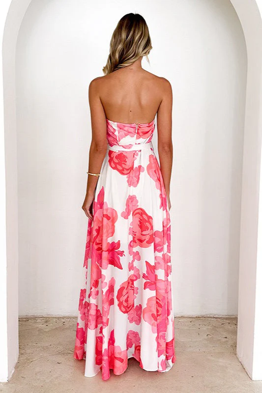 Colorful Print Strapless Tie Maxi Dress - Image 3