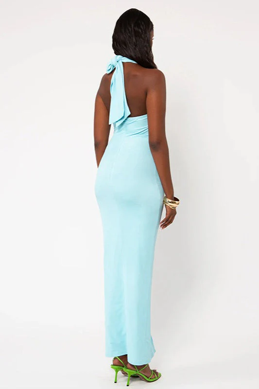 Butterfly Print Halter Backless High Slit Maxi Dress - Image 4