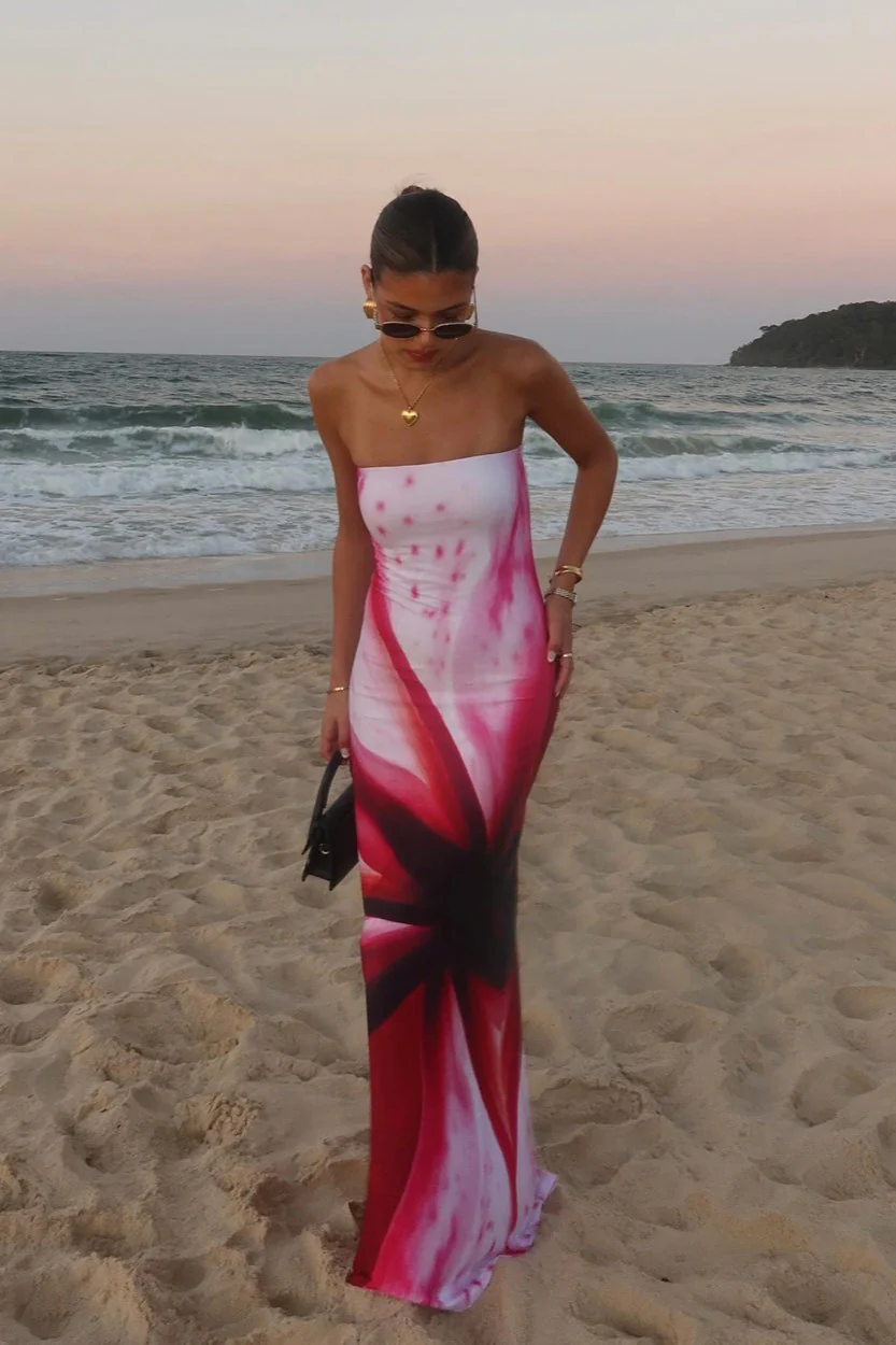 Floral Print Strapless Bodycon Maxi Dress - Image 3