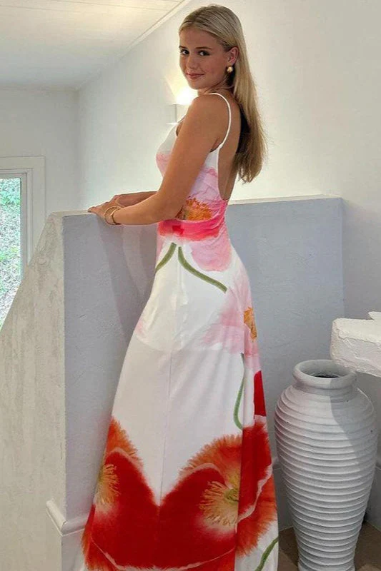 Beach Floral Print Backless Maxi Dress - Image 2