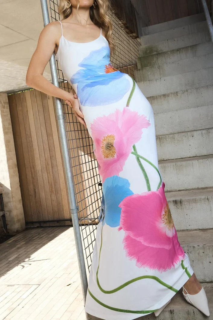 Beach Floral Print Backless Maxi Dress - Image 3