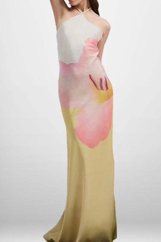 Floral Print Backless Bodycon Maxi Dress - Image 2