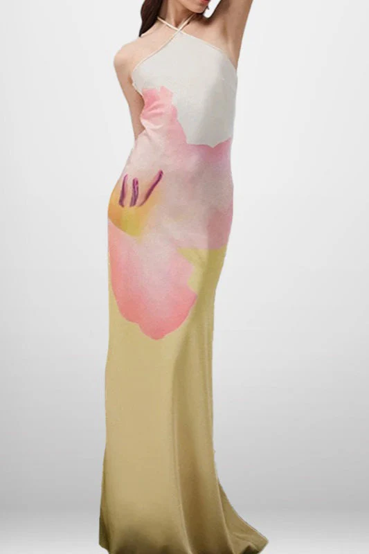 Floral Print Backless Bodycon Maxi Dress - Image 3