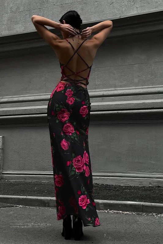 Sexy Floral Print Backless Tie Maxi Dress - Image 4