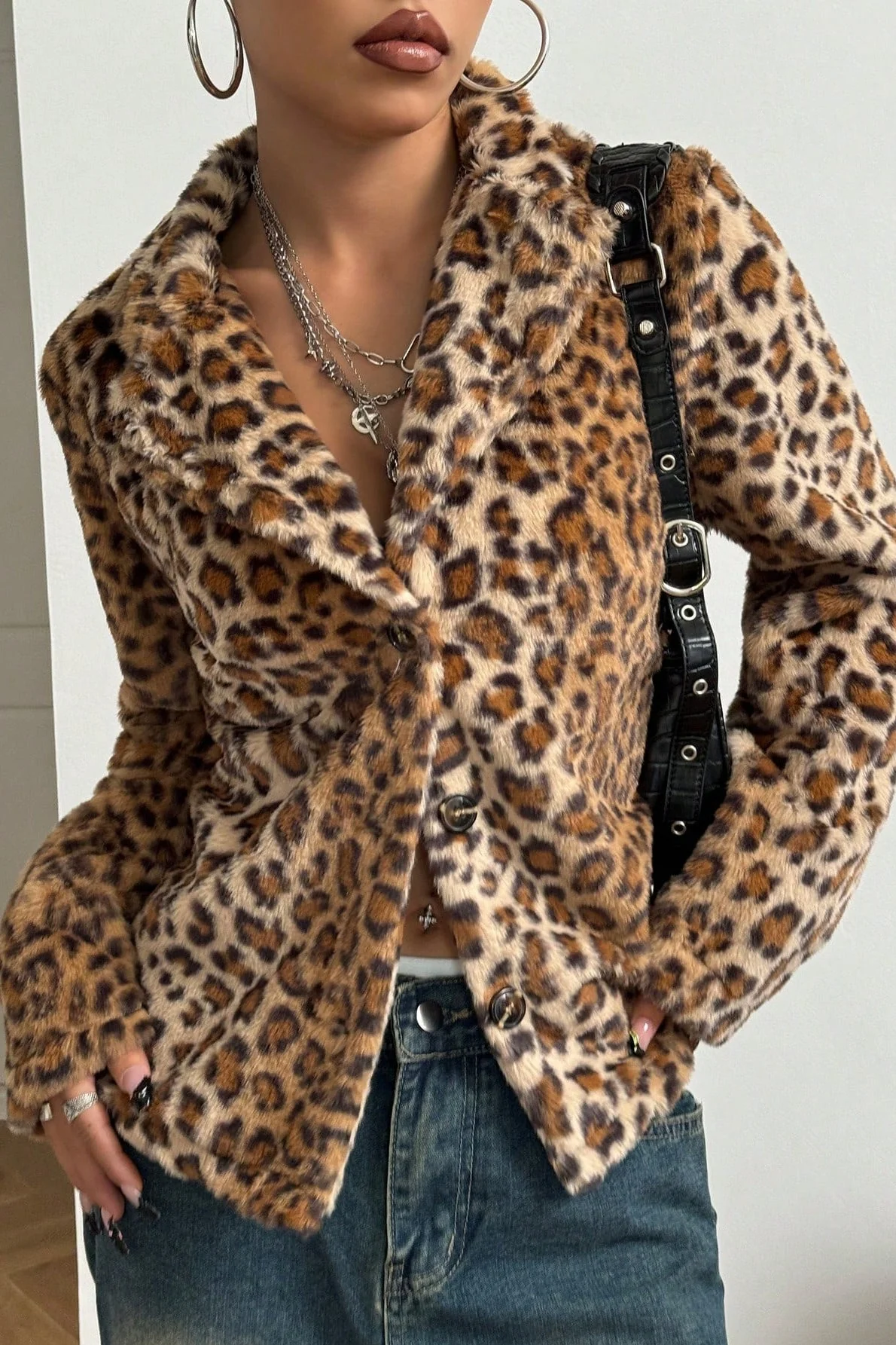Leopard Print Button Up Thick Coat - Image 3