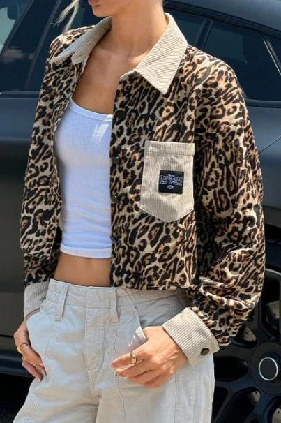 Leopard Print Corduroy Button Coat - Image 2