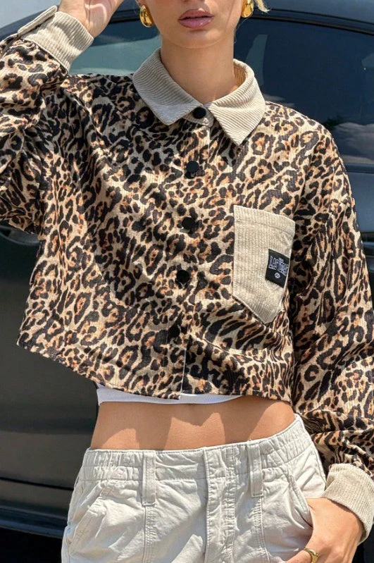 Leopard Print Corduroy Button Coat - Image 3