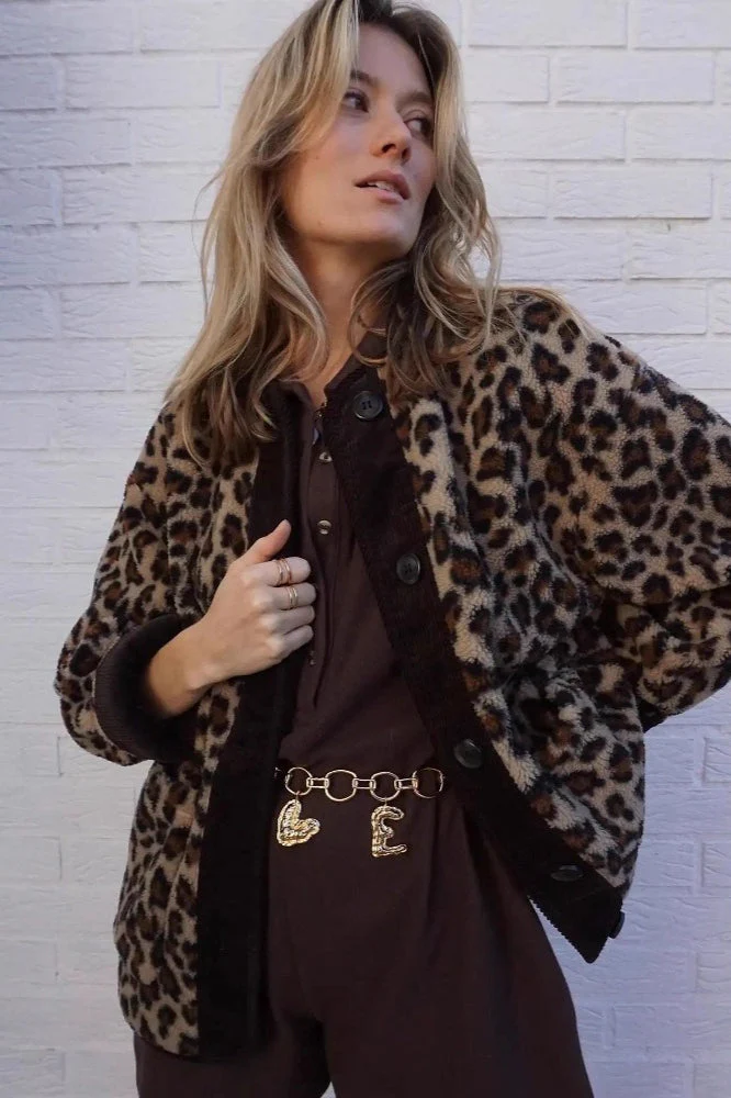 Leopard Print Loose Fit Sherpa Coat - Image 3