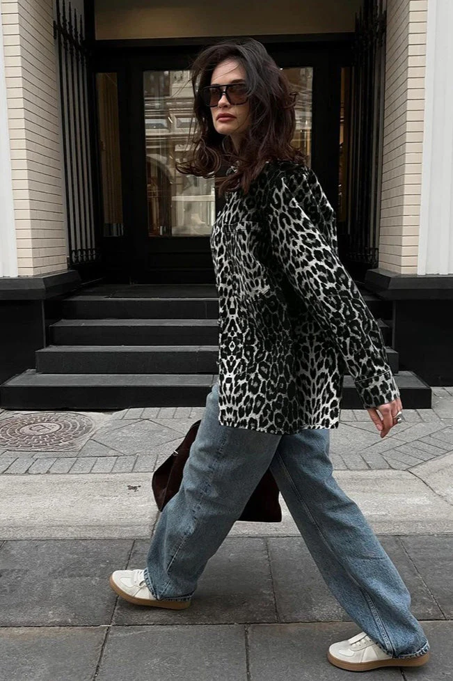 Leopard Print Long Sleeve Open Front Coat - Image 2