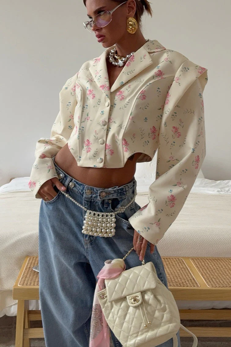 Floral Print Long Sleeve Blazer Coat - Image 2