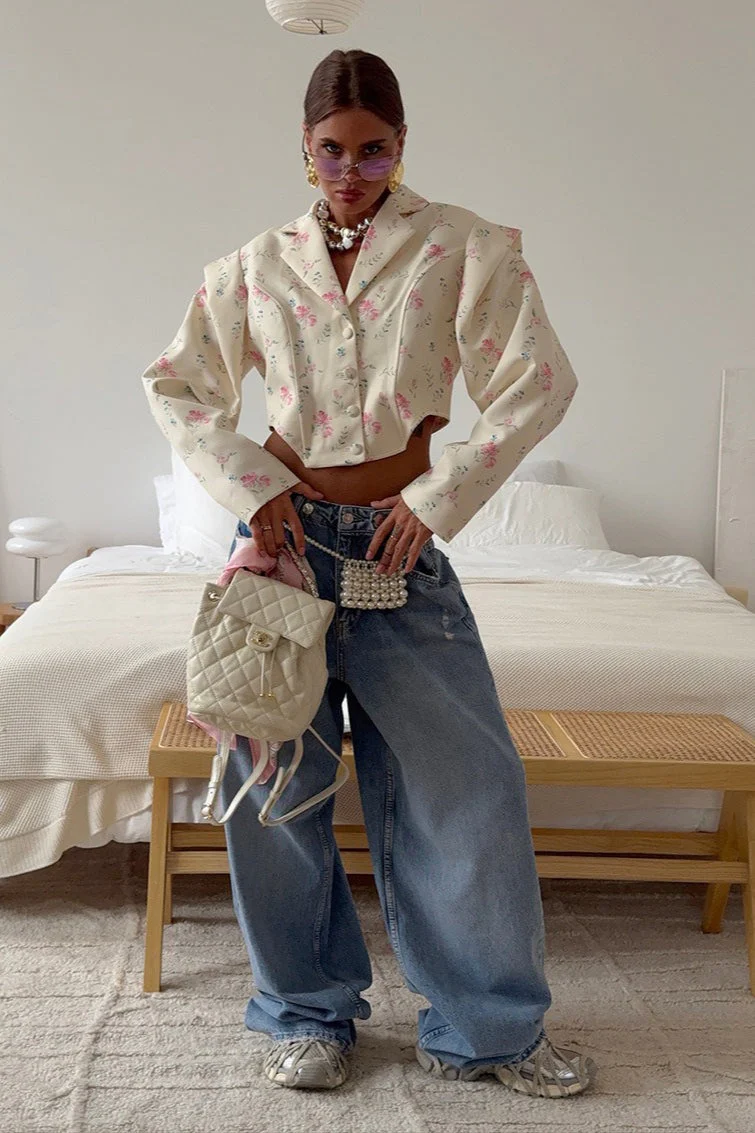 Floral Print Long Sleeve Blazer Coat - Image 3