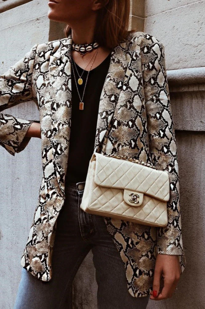 Snake Skin Print Slim Blazer Coat - Image 3