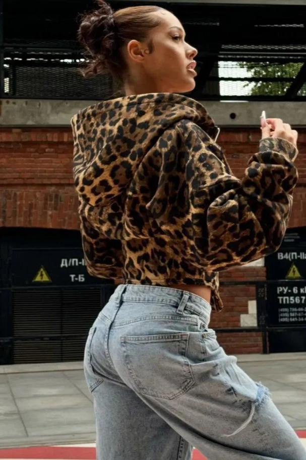 Street Style Leopard Print Hoodie Coat - Image 2