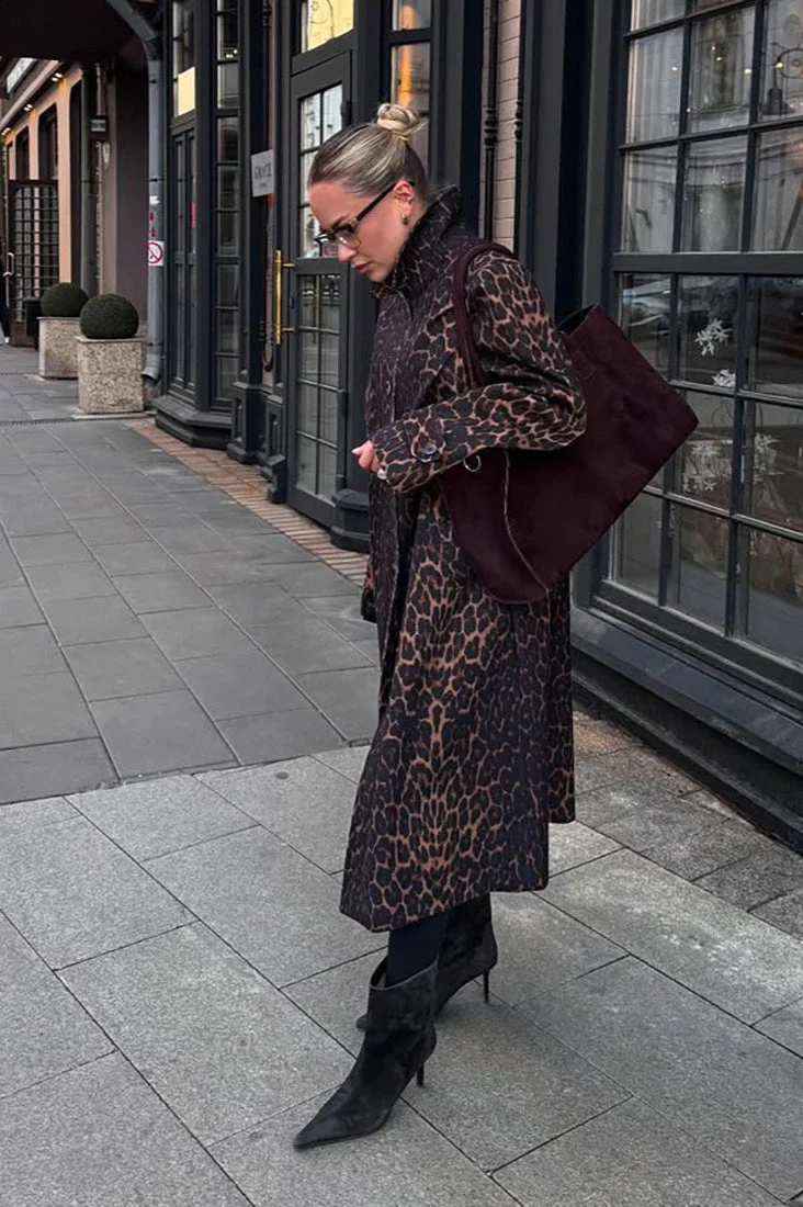 Leopard Print Long Trench Coat - Image 3