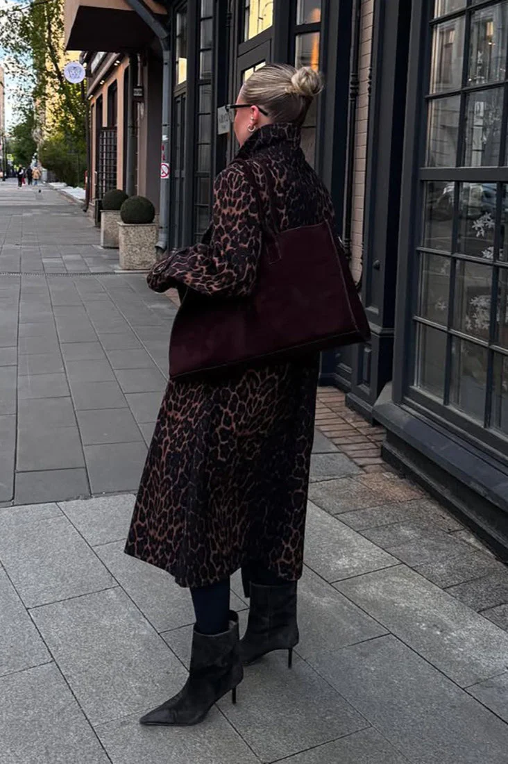 Leopard Print Long Trench Coat - Image 4