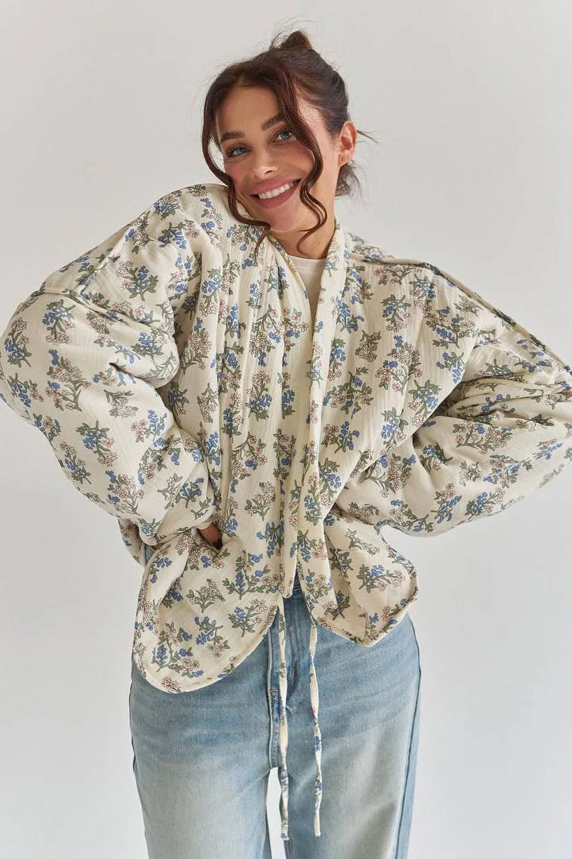 Vintage Floral Print Quilted Coat - Image 2