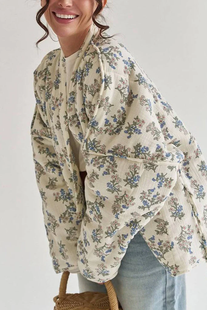 Vintage Floral Print Quilted Coat - Image 3
