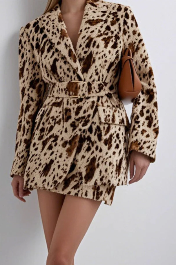 Brown Printed Long Sleeve Blazer Coat - Image 2