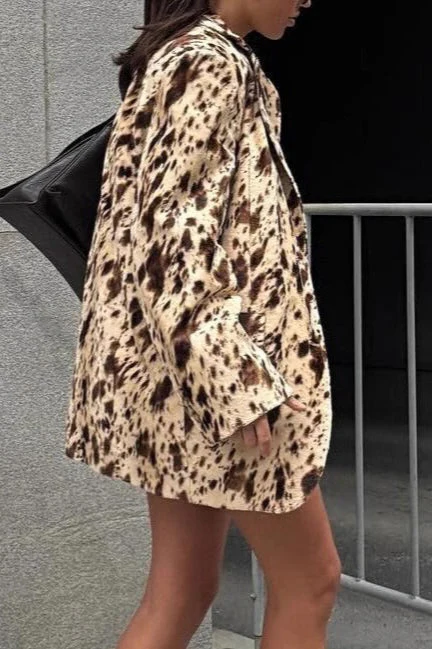 Brown Printed Long Sleeve Blazer Coat - Image 3