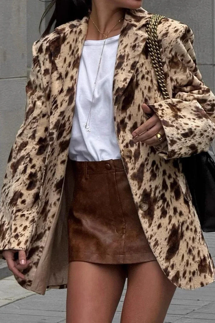 Brown Printed Long Sleeve Blazer Coat - Image 4
