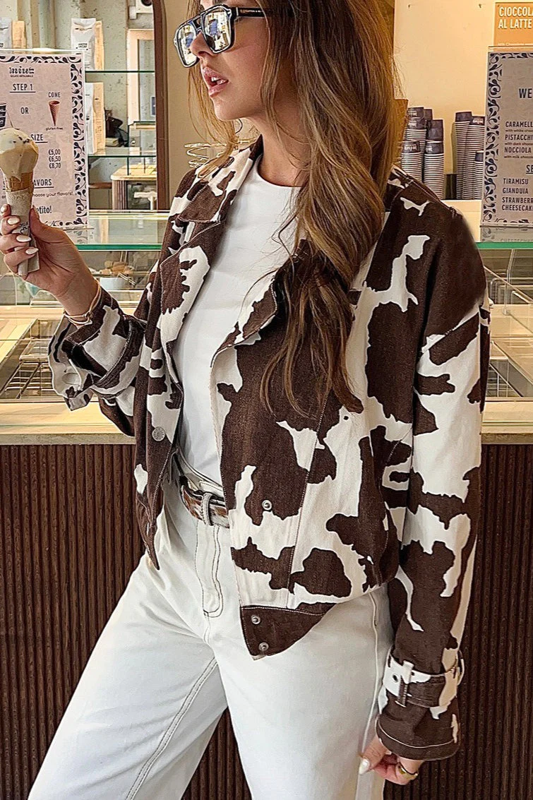 Retro Cow Pattern Printed Coat - Image 3