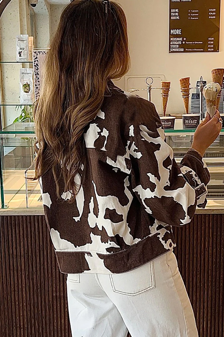 Retro Cow Pattern Printed Coat - Image 4
