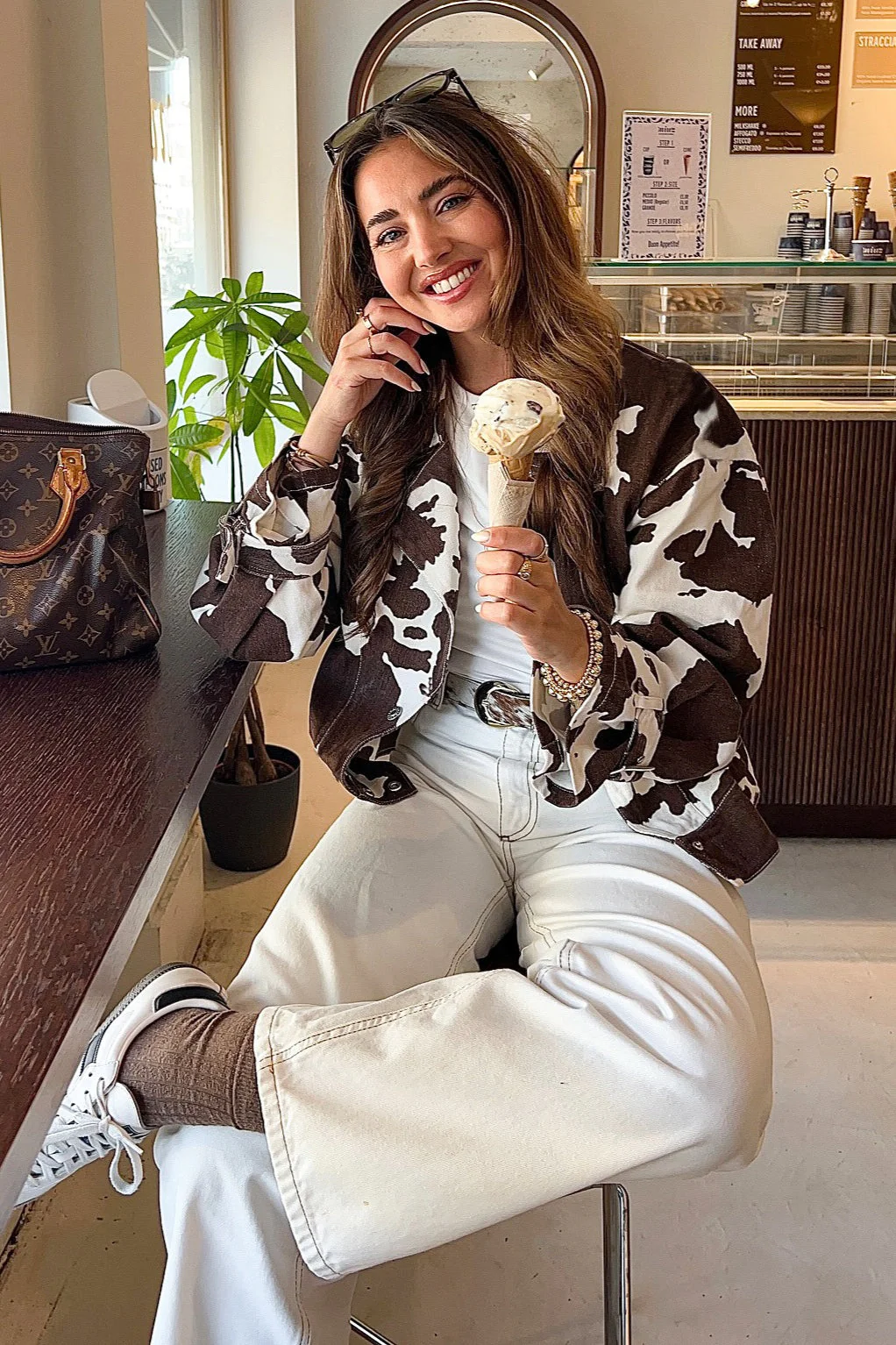 Retro Cow Pattern Printed Coat - Image 5