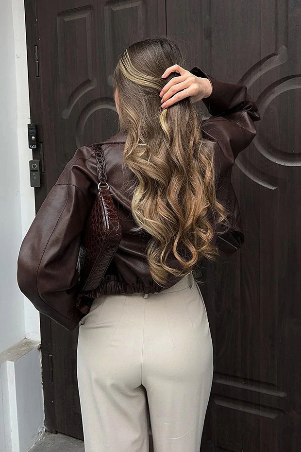 Retro Brown PU Leather Jacket - Image 4