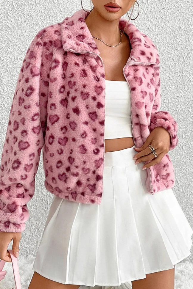 Cozy Heart Leopard Print Fleece Coat - Image 2