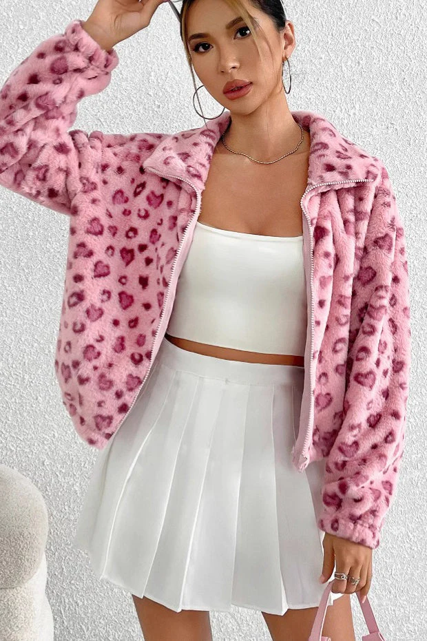 Cozy Heart Leopard Print Fleece Coat - Image 3