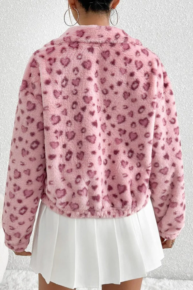 Cozy Heart Leopard Print Fleece Coat - Image 4