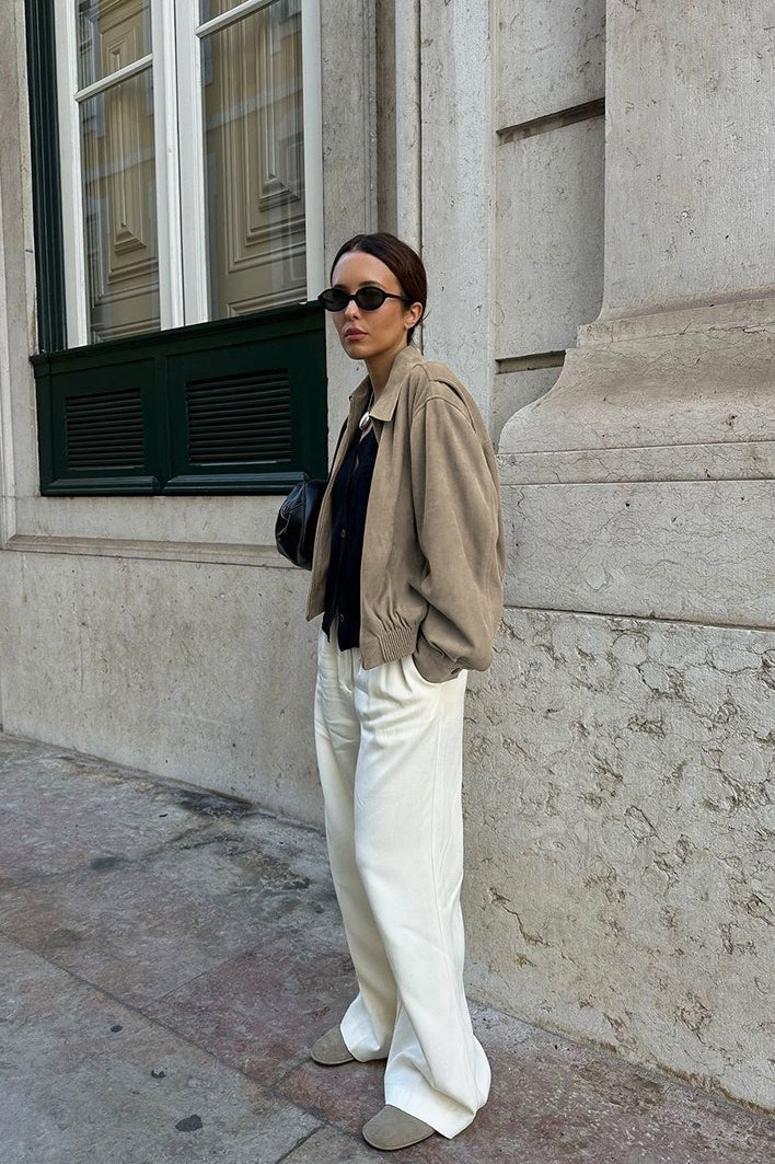 Loose Fit Khaki Suede Jacket - Image 3
