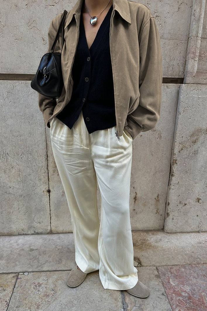 Loose Fit Khaki Suede Jacket - Image 4
