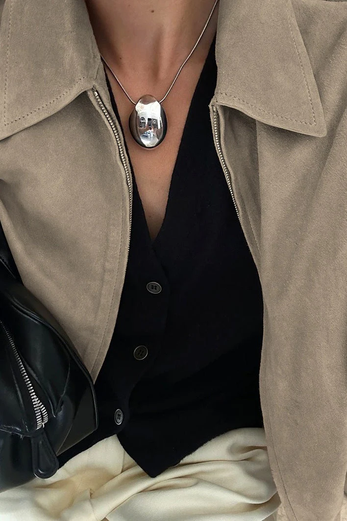 Loose Fit Khaki Suede Jacket - Image 5