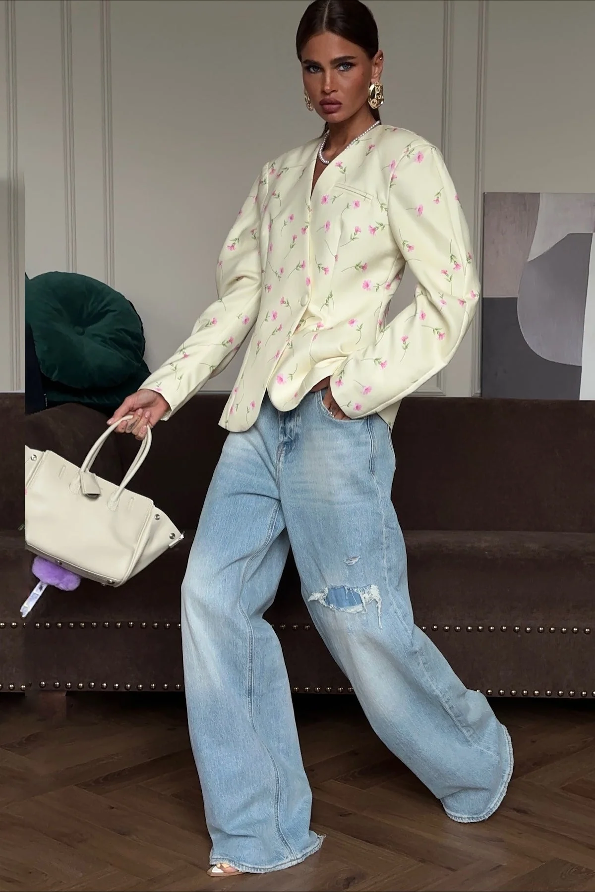 Romantic Floral V-Neck Coat - Image 3