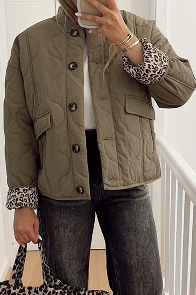 Army Green Relaxed Cotton Coat - Image 3