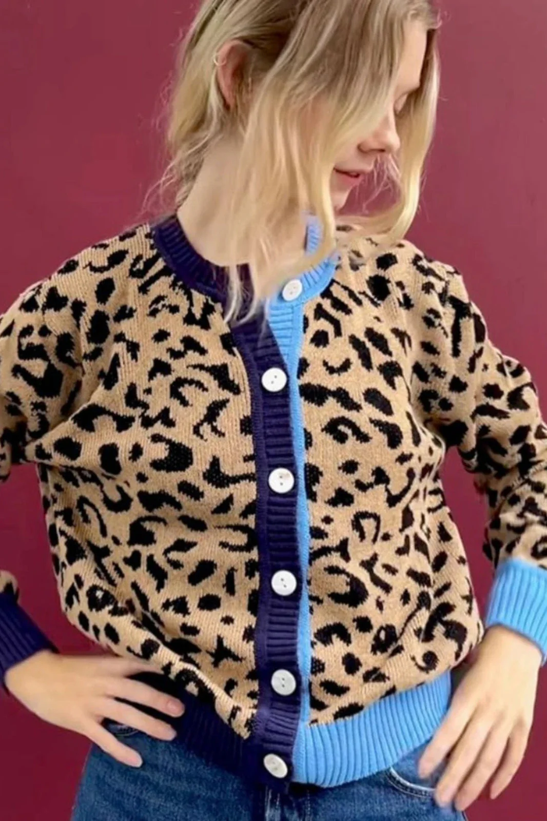 Y2K Vintage Leopard Knit Cardigan - Image 2