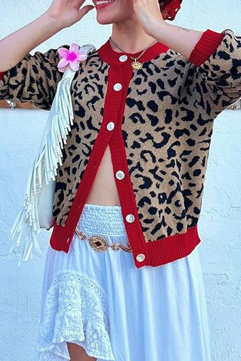 Casual Loose O-Neck Leopard Cardigan - Image 2