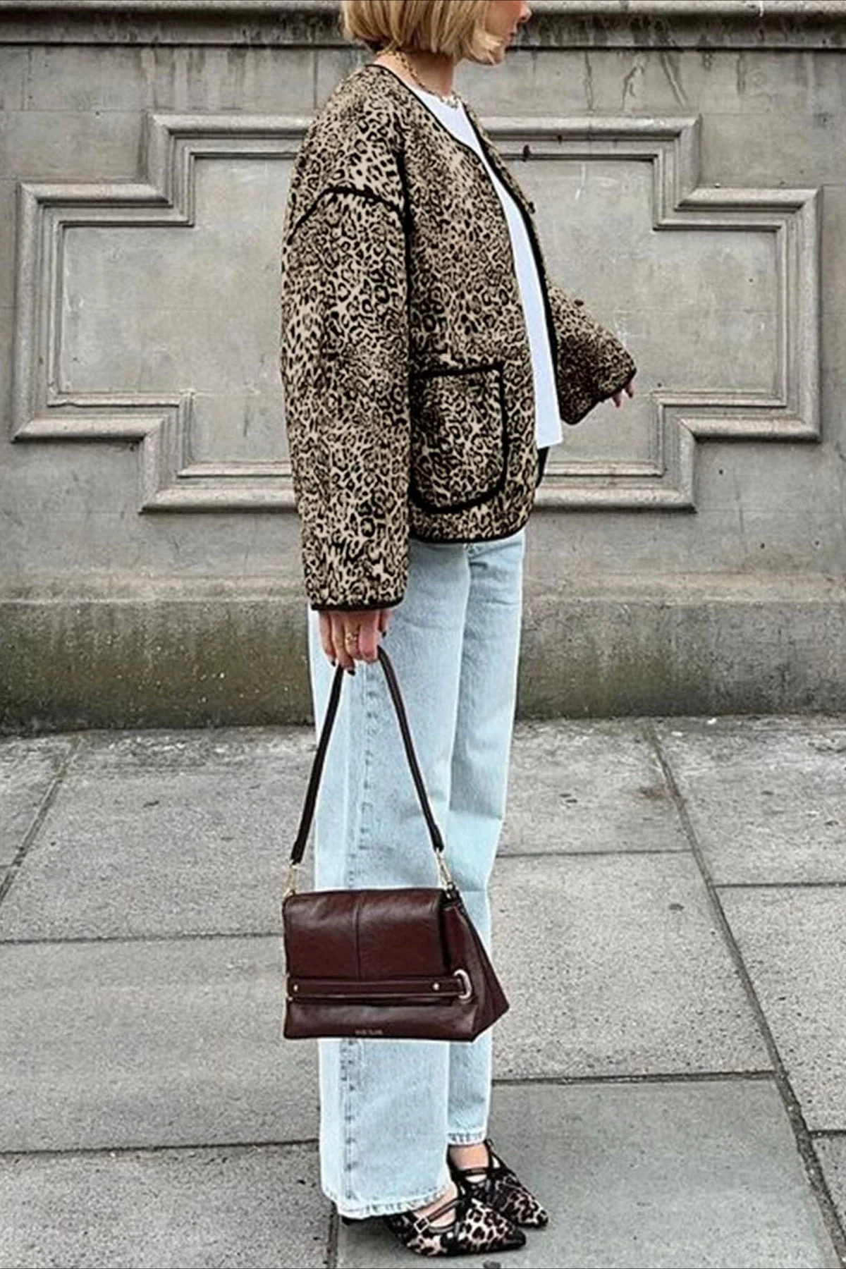 Vintage Style Animal Print Short Cardigan - Image 3