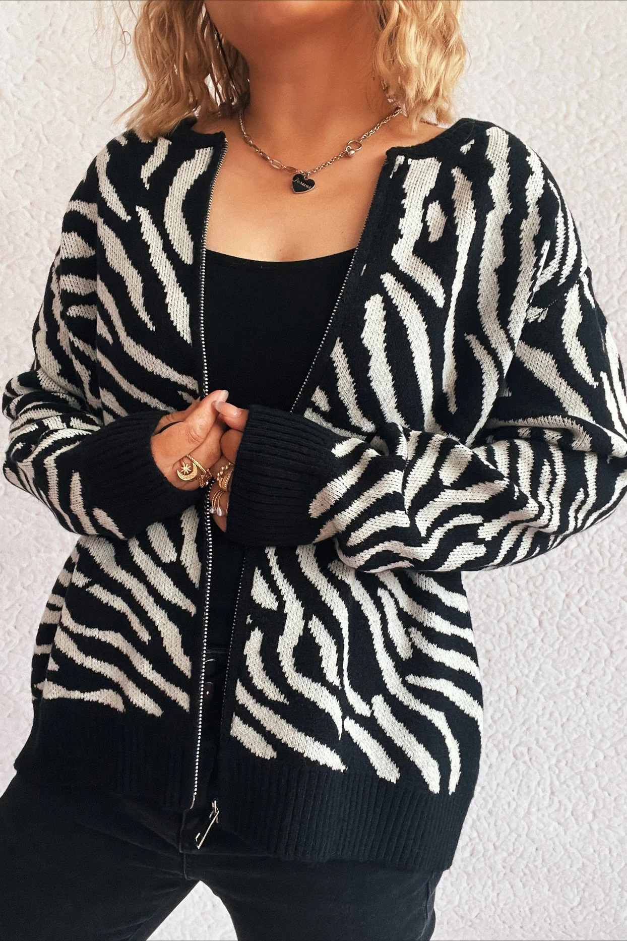 Colorblock Zebra Knit Cardigan - Image 2