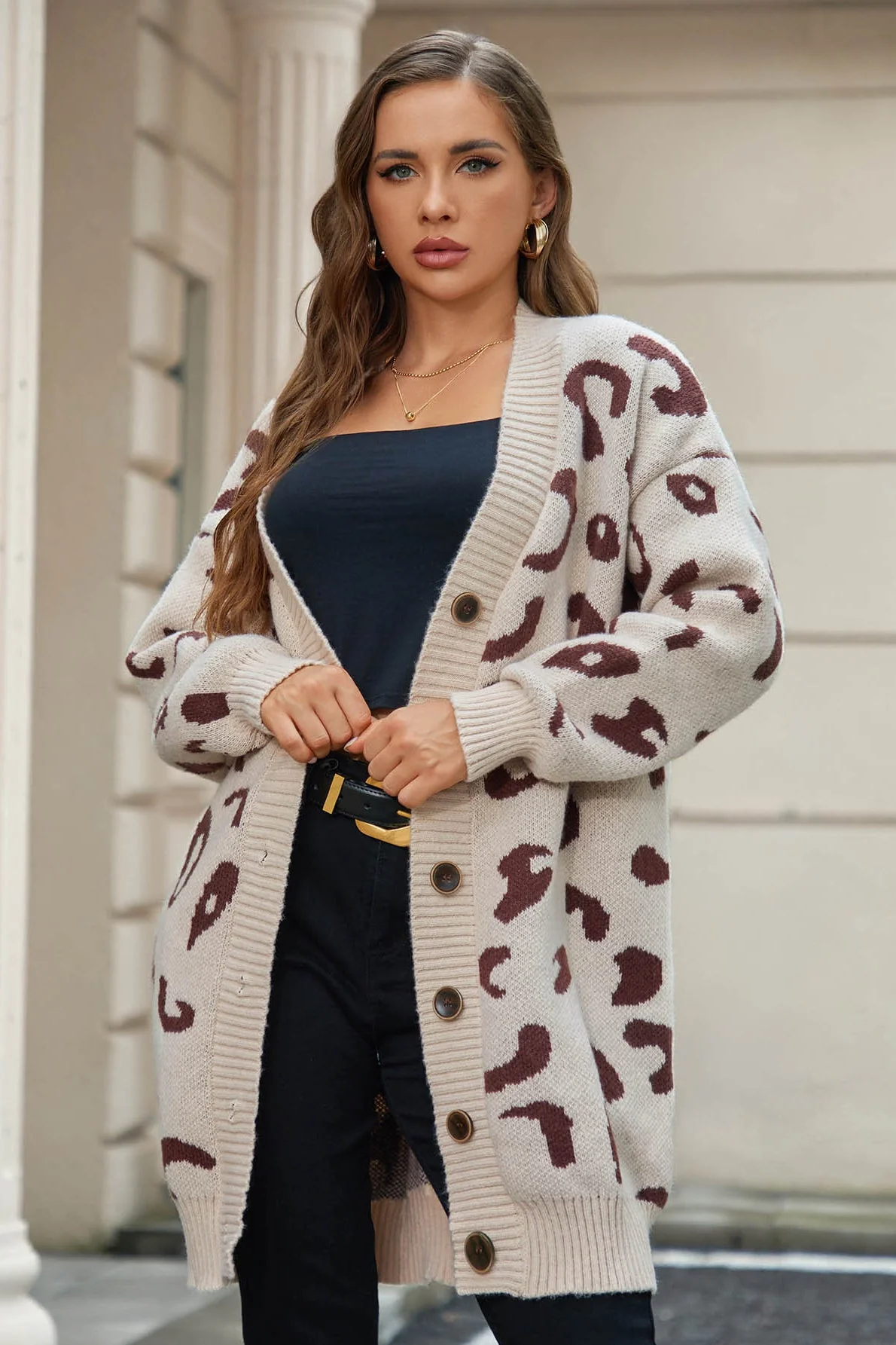 Loose Fit Leopard Print Cardigan - Image 4