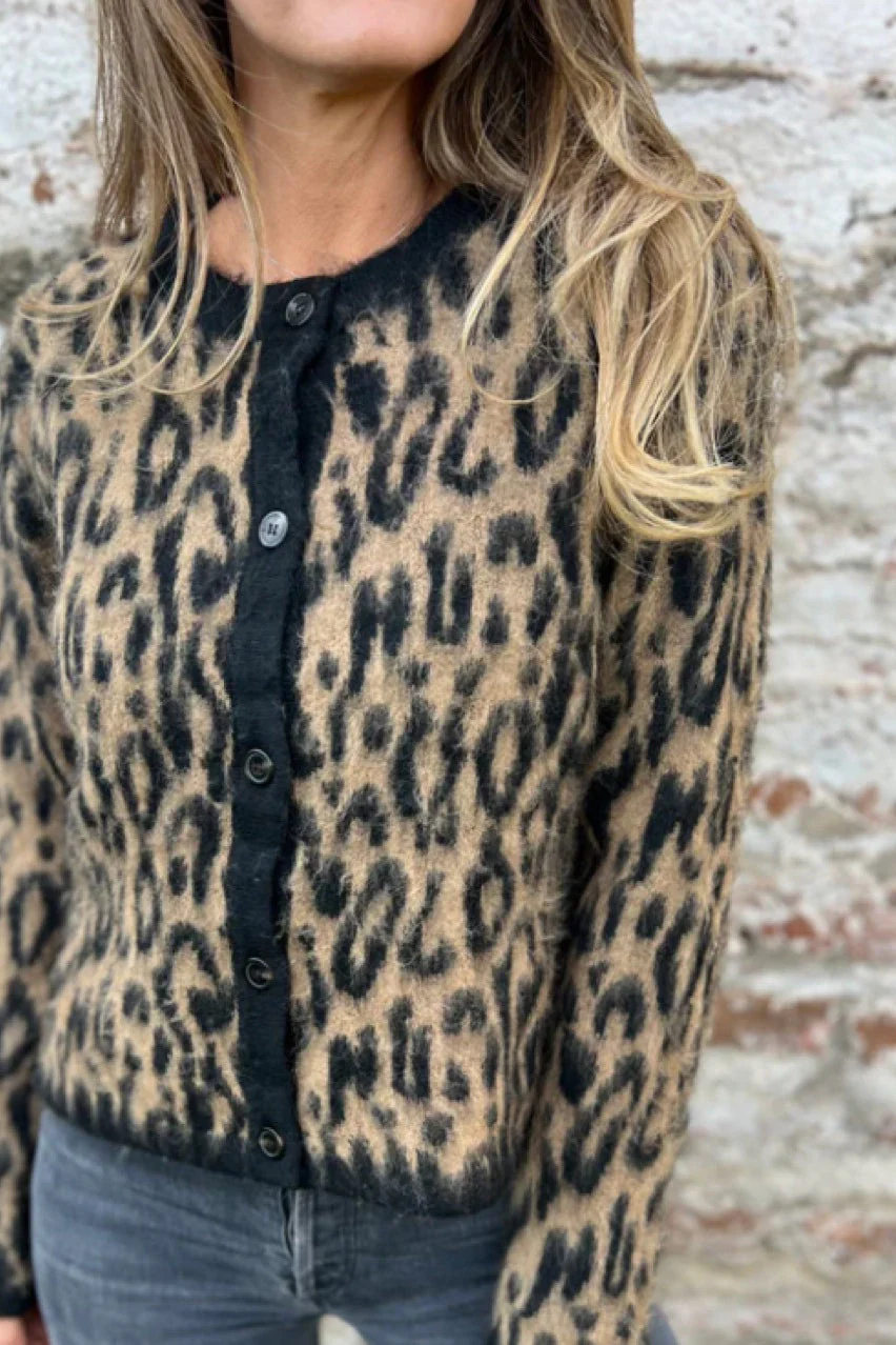 Soft Knit Cropped Leopard Cardigan - Image 2