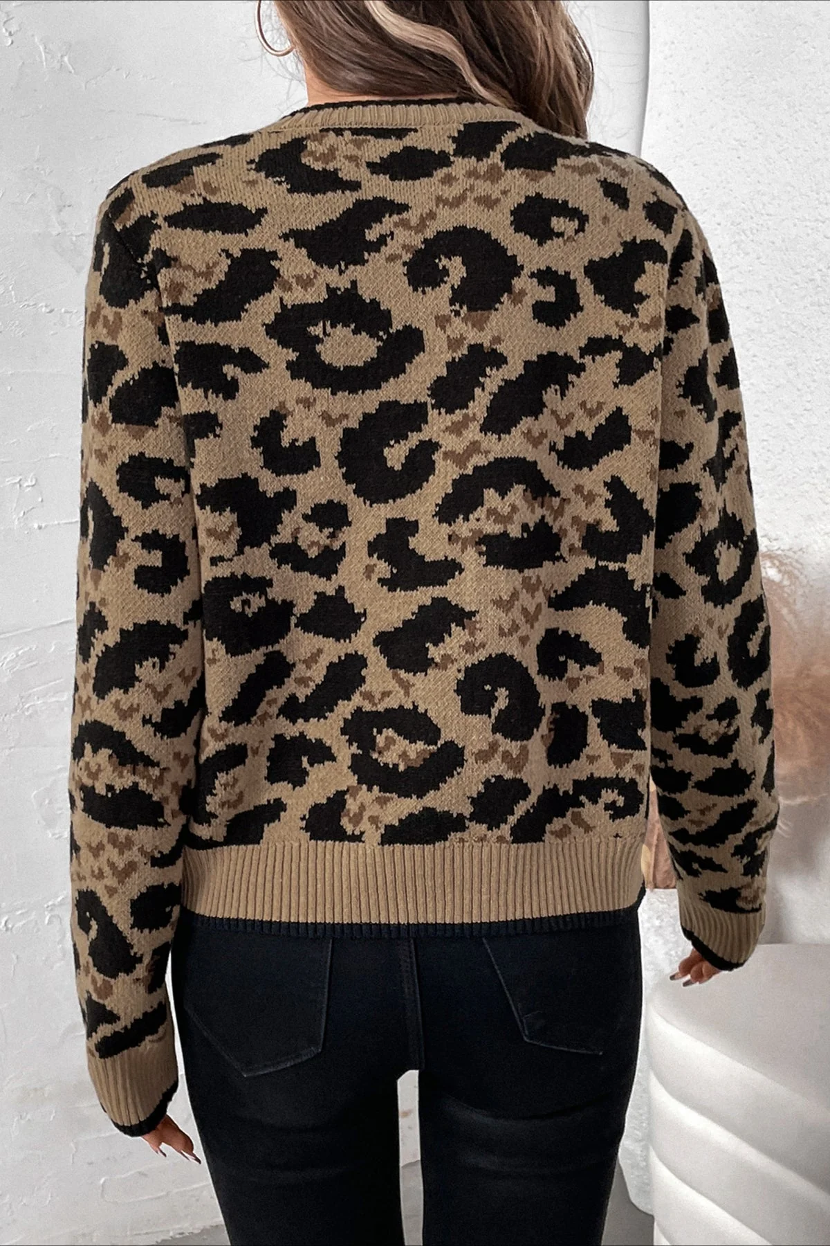 Knitted Leopard Ribbon Tie Cardigan - Image 3
