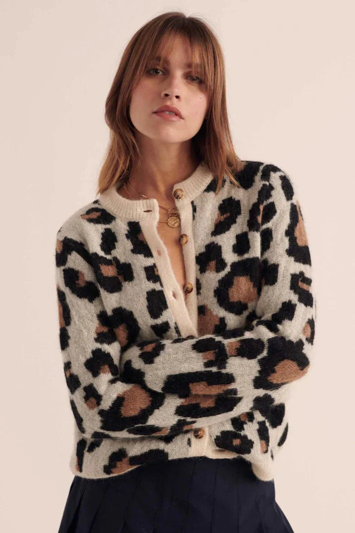 Retro Colorblock Leopard Cardigan - Image 2