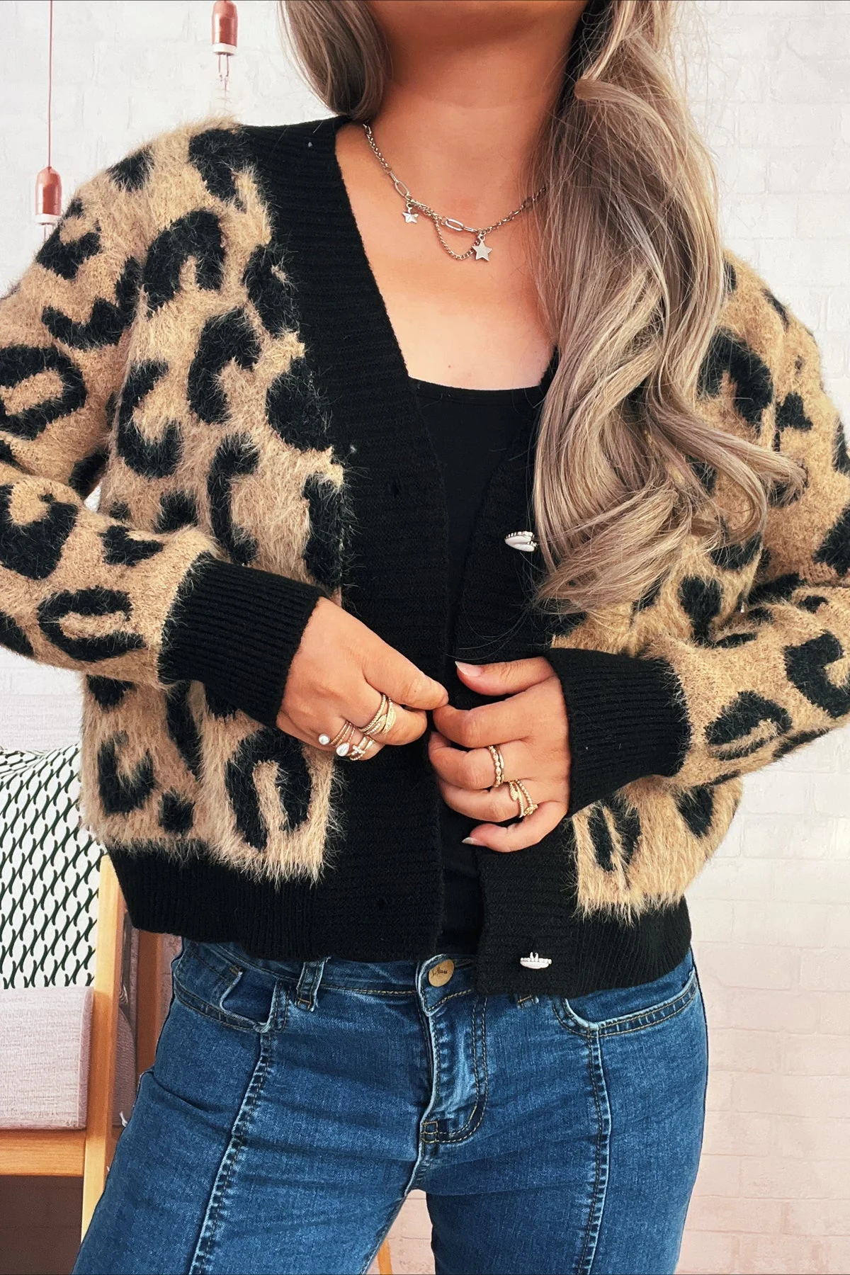 Cropped Animal Print Knit Cardigan - Image 3