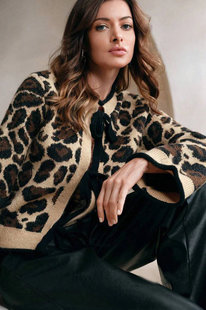 Slouchy Leopard Knitwear Cardigan - Image 5