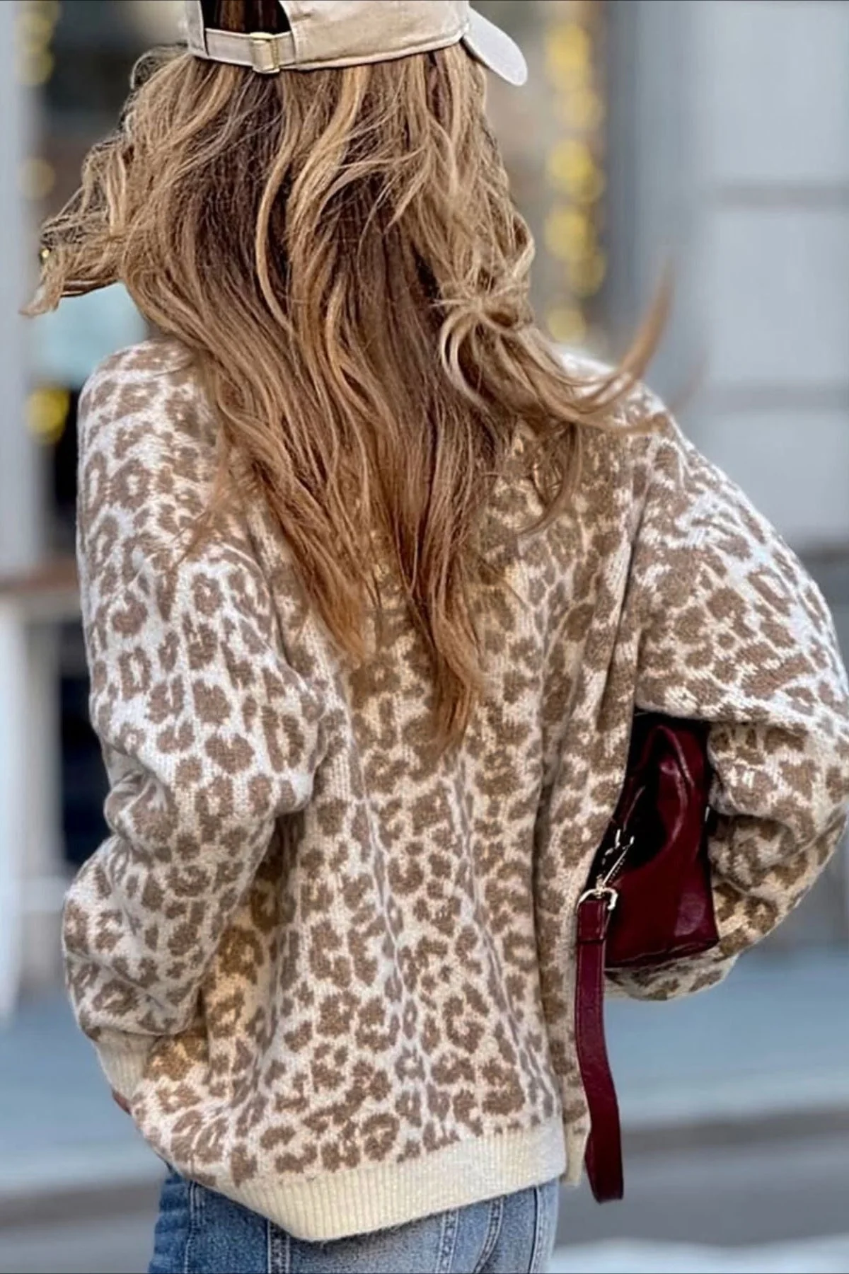Leopard Print Crew Neck Cardigan - Image 4