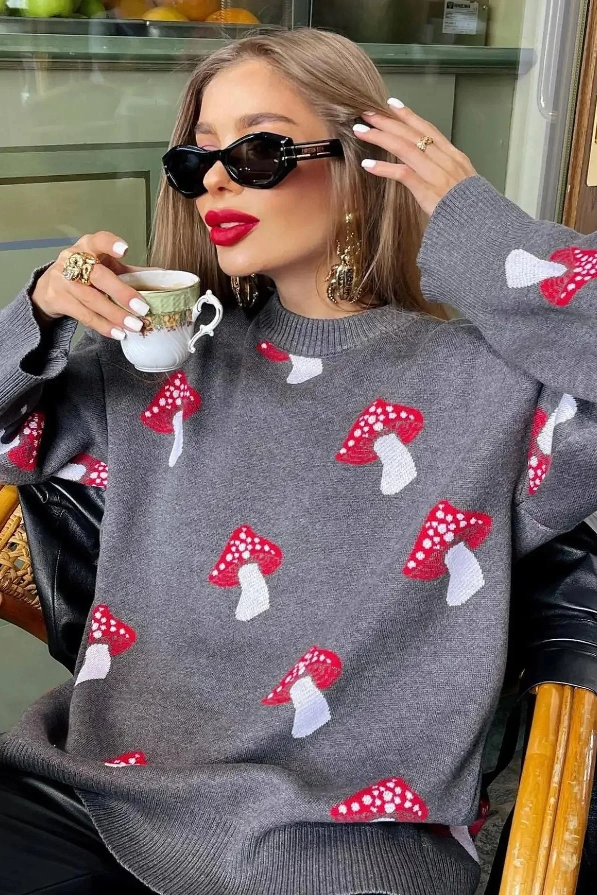 Mushroom Jacquard Knit Sweater - Image 3