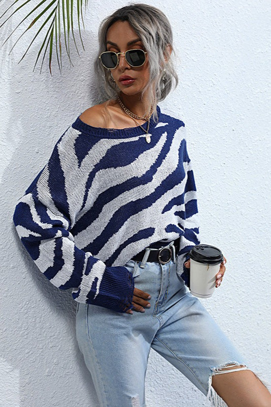 Distressed Zebra Print Knit Sweater - Image 2