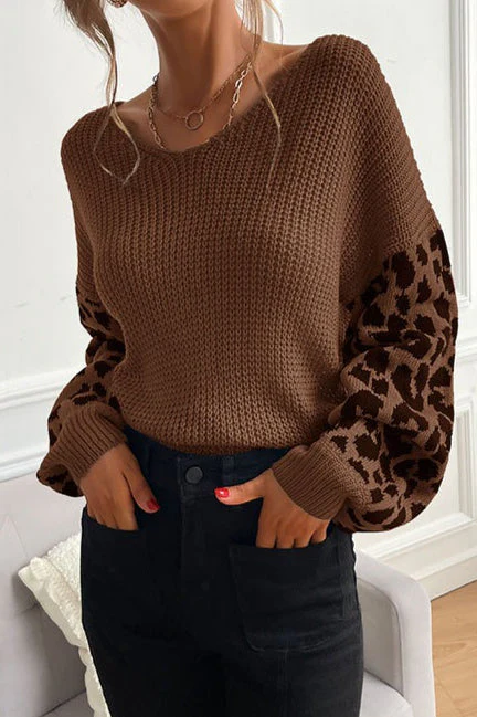 Slouchy Leopard Splice Knit Sweater - Image 3